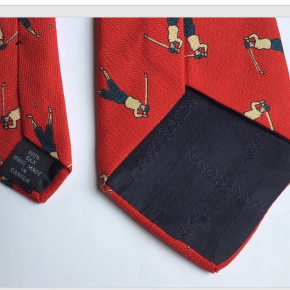 Harry Rosen red with golfers print silk tie made in Canada 🇨🇦 - Picture 2 of 5